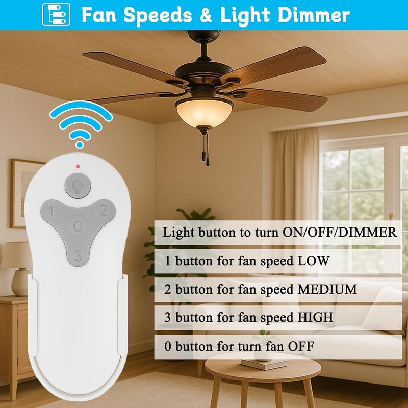 COREBAY Ceiling Fan Remote Control Replacement for Harbor Breeze, Replace for A25-FA0138, KUJCE10311, TR214B, KUJCE10712, TR214A, KUJCE10610, Light Dimmer with 3 Speeds, 304.25MHz (Remote Only) - Image 2
